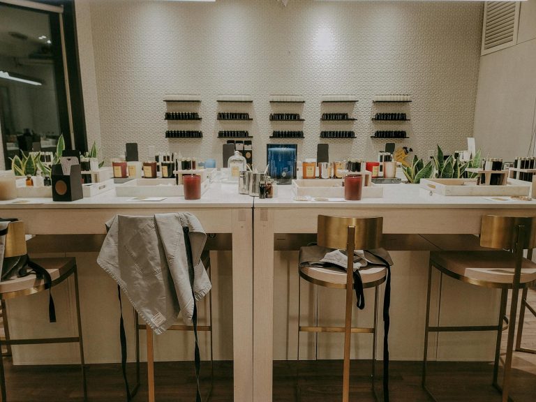Elegant candle making studio with modern design in Toronto, showcasing candles and equipment.