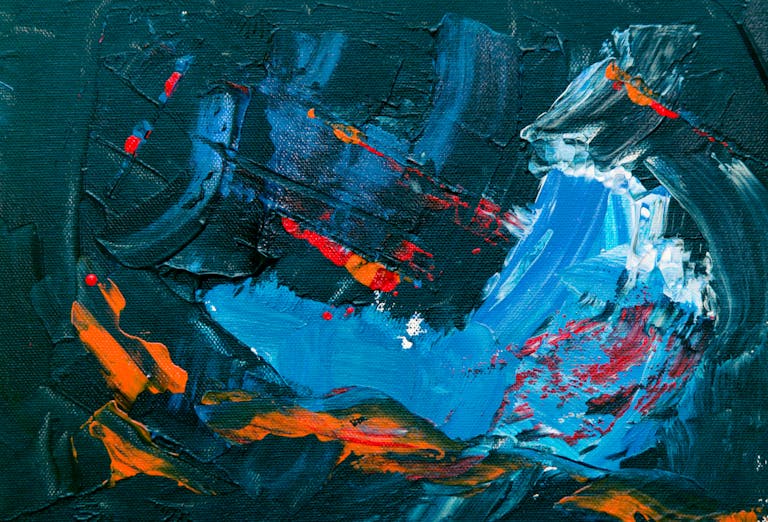 Bold and dynamic abstract painting with vivid colors and expressive brushstrokes.