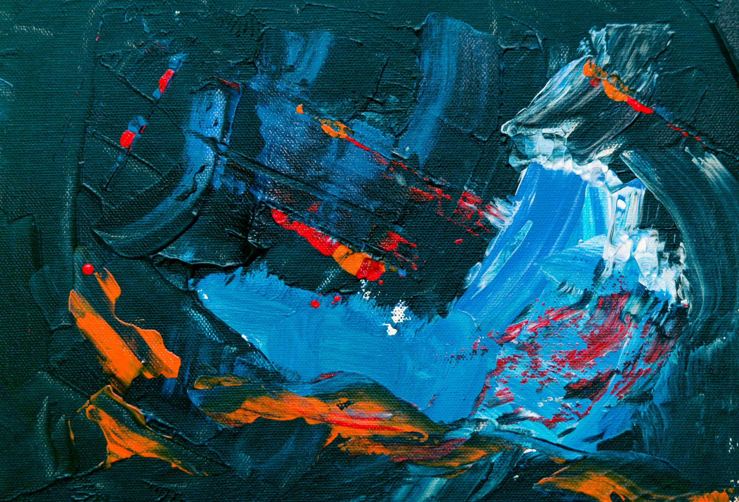 Bold and dynamic abstract painting with vivid colors and expressive brushstrokes.
