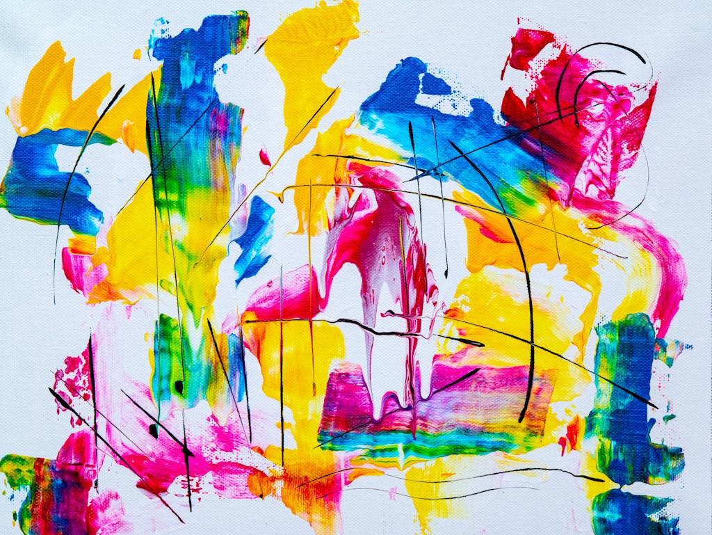 Colorful abstract expressionism showcasing vibrant hues and dynamic brushwork on canvas.